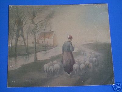 Shepherdess Sheep Going Home
