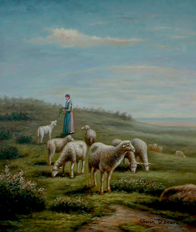 Shepherdess with 10 Ewes