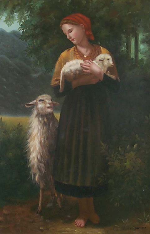 Shepherdess with Ewe and Lamb