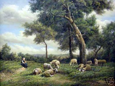 Shepherdess with Resting Sheep
