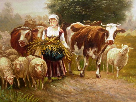 Shepherdess with Sheep and Cows