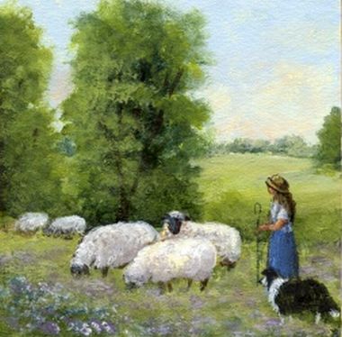 Shepherdess with Sheep and Dog