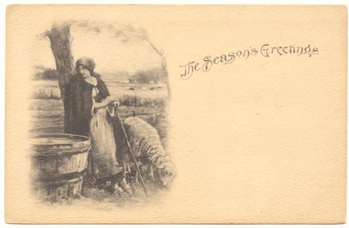 Shepherdess with Sheep at Water Barrel