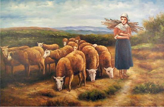 Shepherdess with Wood and Sheep