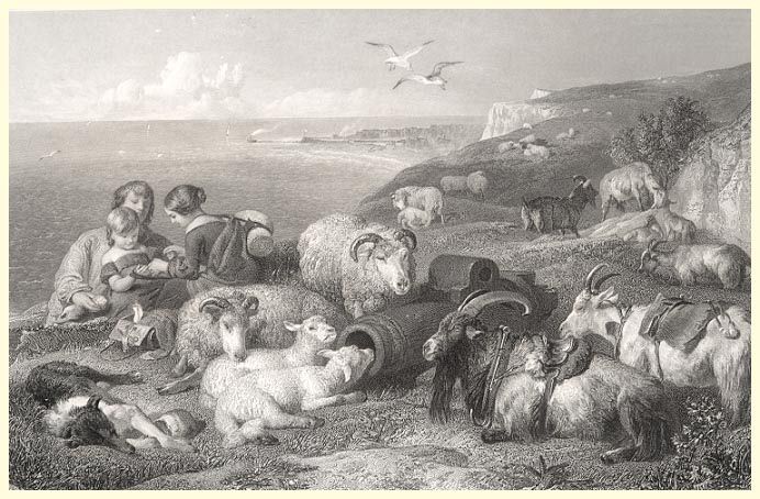 Shepherds with Child Goats Sheep BC