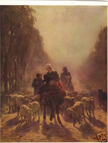 Shepherds with Sheep at Evening