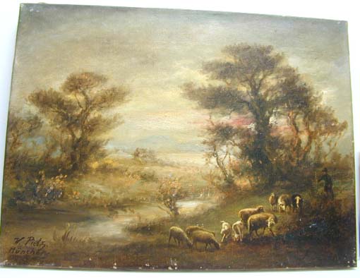 Small Flock of Sheep with Shepherd