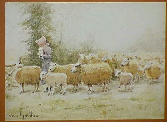 Sun Bonnet Girl with Sheep