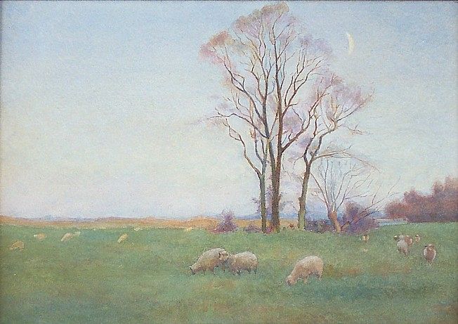 Superb Old Tonalist Watercolor with Sheep
