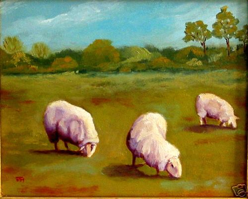 Three Sheep Grazing