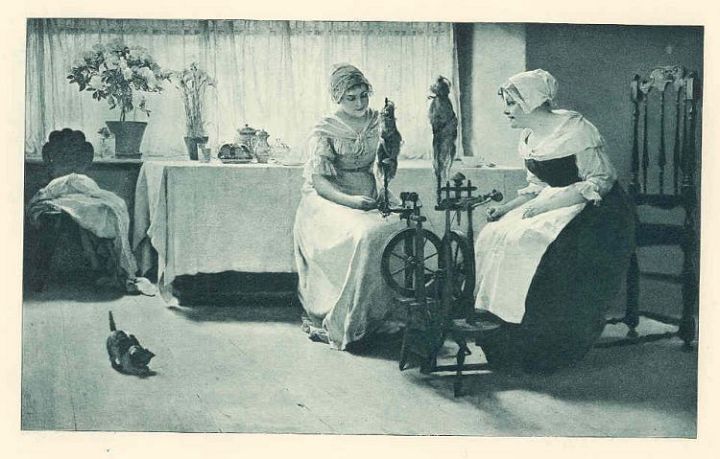 Two Women Spinning Flax