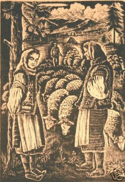 Ukrainian Sheep Herd Woodblock