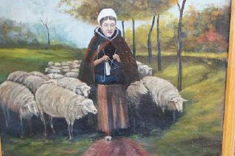 Victorian Lady with Knitting and Sheep