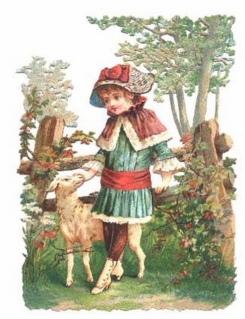 Victorian Scrap Girl with Sheep