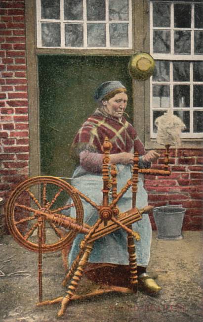 Vintage Dutch Spinning Wheel Postcard