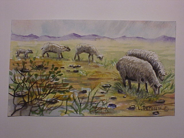 Watercolor Sheep with Lambs