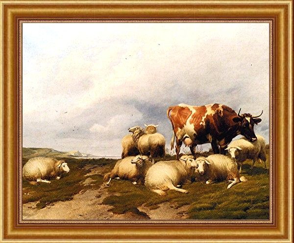Wcooper Thomas Sidney a Cow and Sheep on the Cliffs