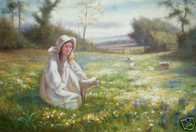 White Shepherdess with Lamb and Sheep
