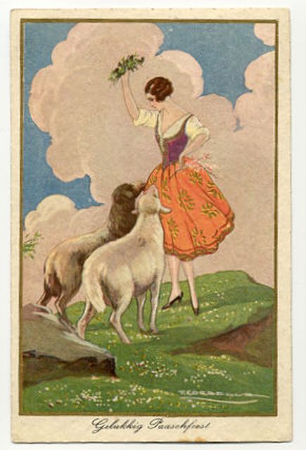 Woman and 2 Sheep