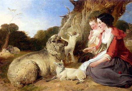 Woman and Child Ewes with Lambs