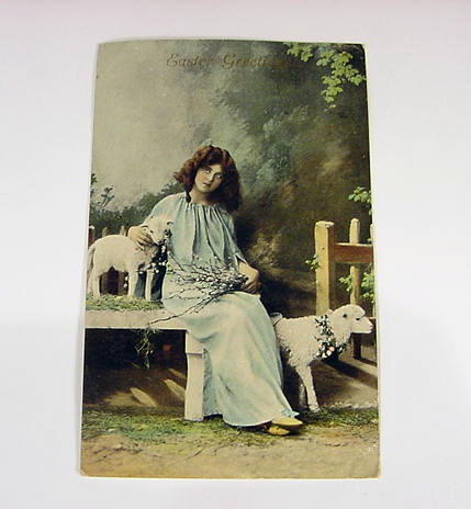 Woman in Blue with Ewe and Lamb