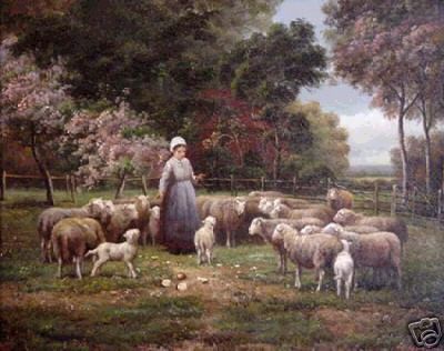 Woman in Gray with Sheep