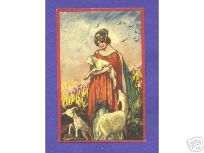 Woman in Red with Sheep