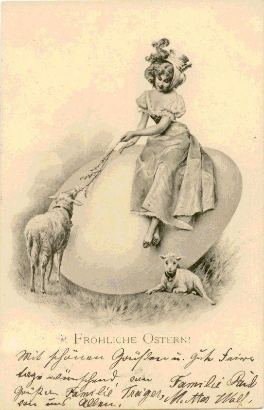 Woman on Egg Feeds Sheep