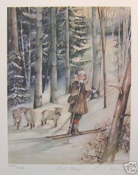 Woman on Skis with Sheep