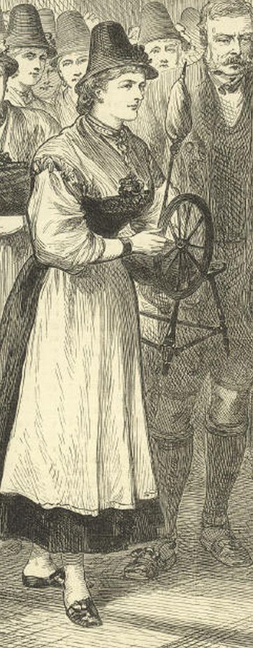 Woman Presenting Small Spinning Wheel