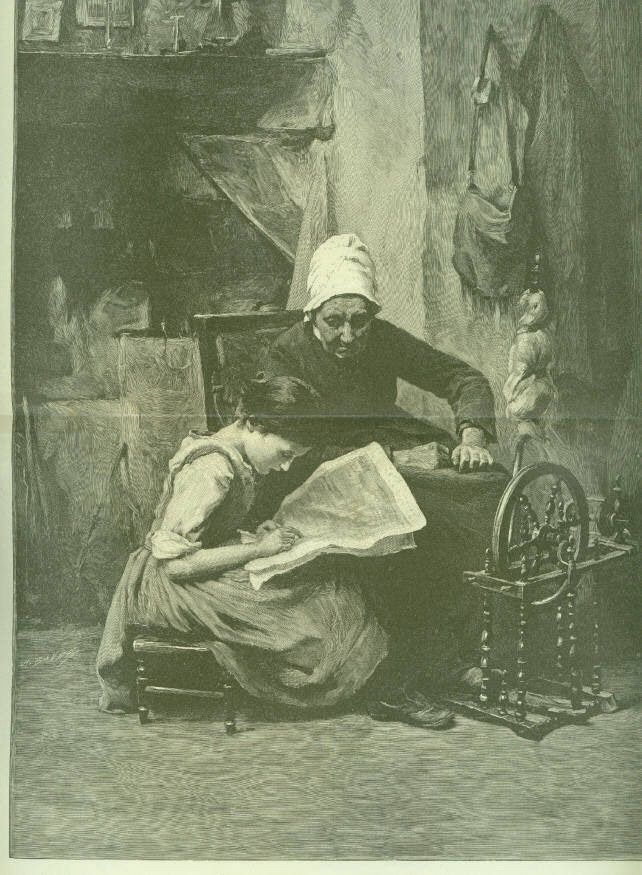 Woman Spinning Child Reading