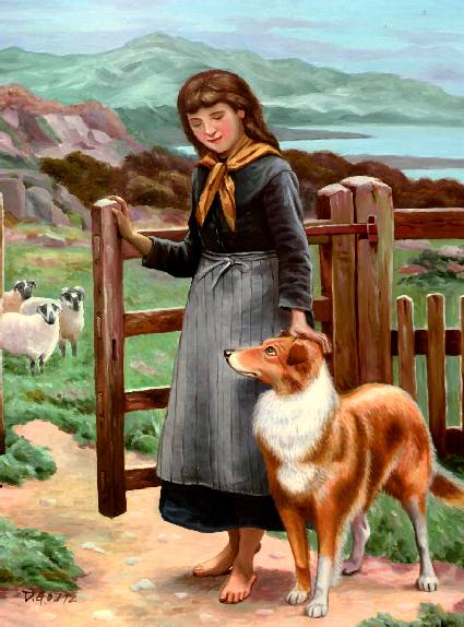 Woman with Collie and Sheep