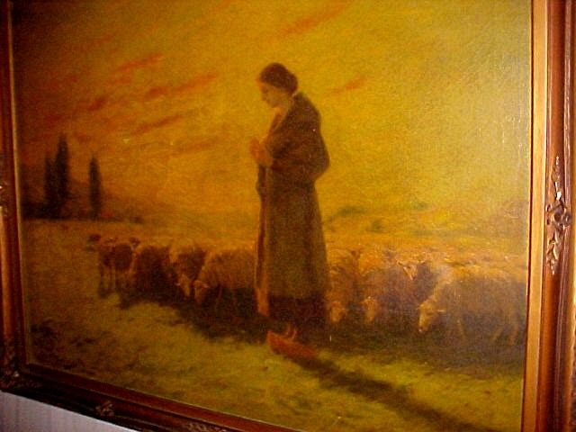 Woman with Sheep at Sunset