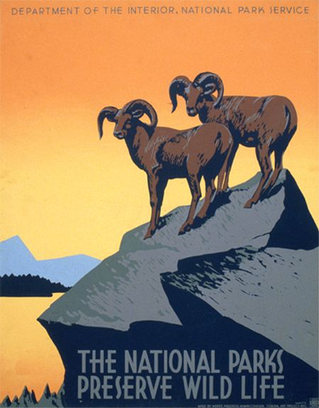 Wpa Poster National Parks Bighorn Sheep Art Deco