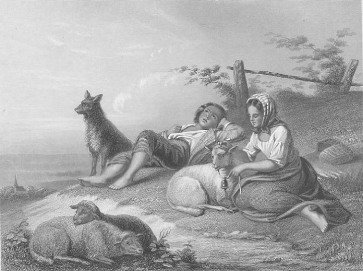 Young Couple with Sheep