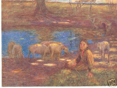 Young Girl with 7 Sheep