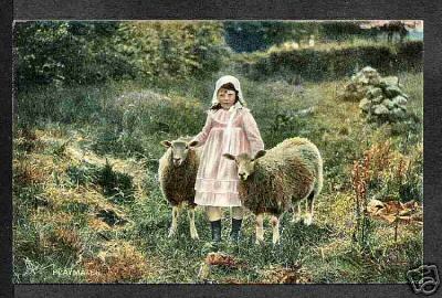 Young Girl with Sheep Rural Farming Tuck