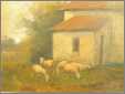 5 Sheep By an Old Farm House