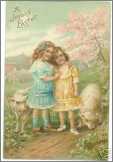 Embossed Sweet Little Girls with Sheep