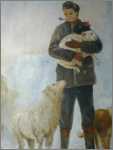 Farmer with Ewe Lamb Dog