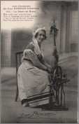 French Woman with Lace Cap Spinning Flax