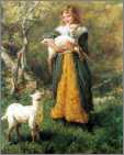 Girl with Lambs Beautiful