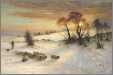 Herding Sheep in a Winter Landscape at Sunset