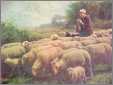 Old Antique Sheep with Knitting Shepherdess