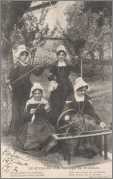 Old French Postcard of Mother and 3 Daughters Spinning