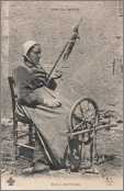 Old French Woman Spinning Flax
