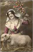 Old German Pc Woman with Sheep
