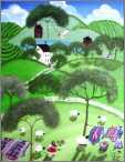 Original Folk Art Painting Christine Quilts Sheep Trees38 1
