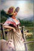 Pretty Old World Shepherdess with Sheep