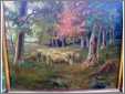 Sheep Graze in Fall Woods